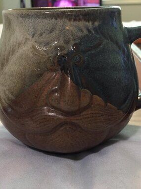 Pottery Craft Handcrafted Stoneware Mustache Man Face Mug Coffee Tea